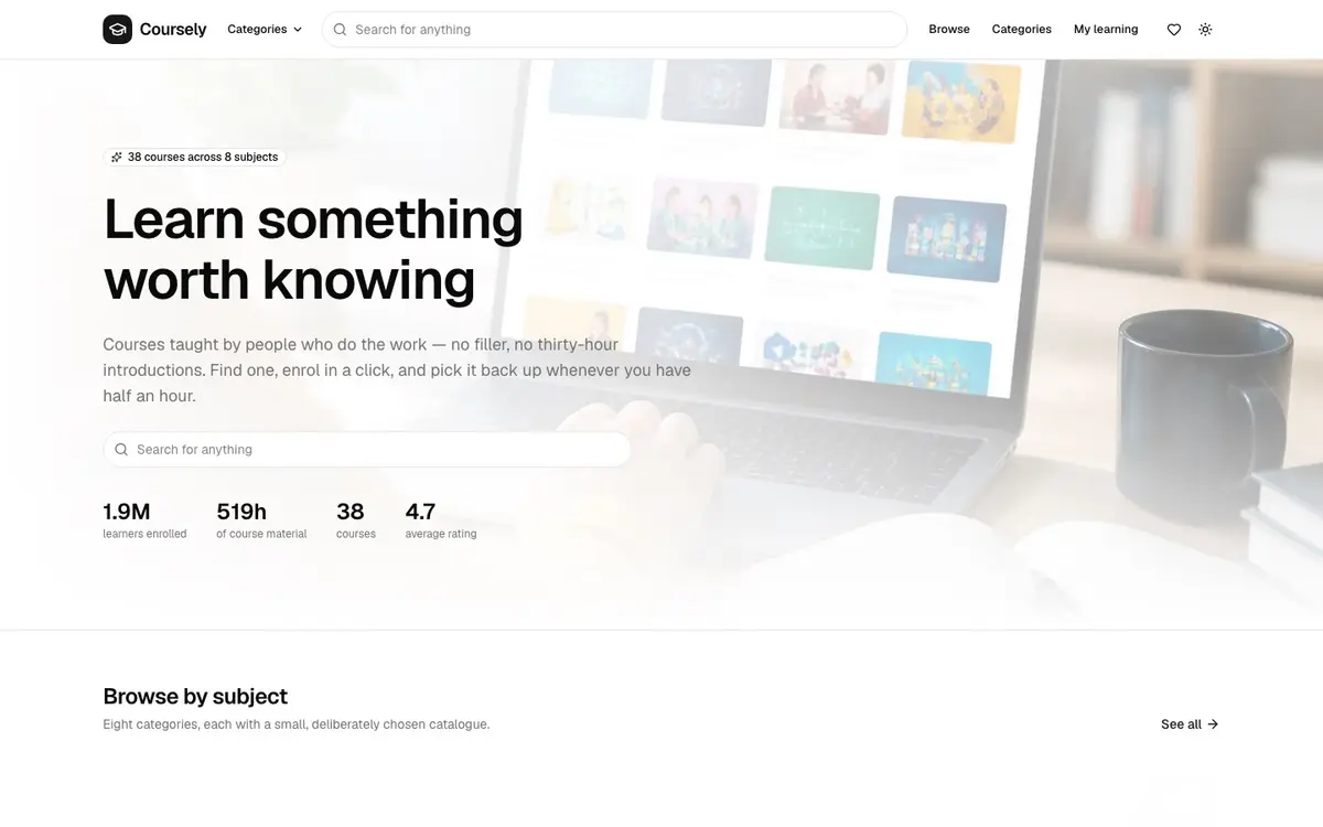 Screenshot of Coursely