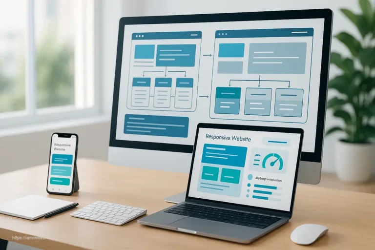 Futuristic digital interface showcasing website design hacks with responsive layouts and visual hierarchies