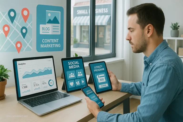 Small business owner using digital marketing tools and strategies for business growth in 2025