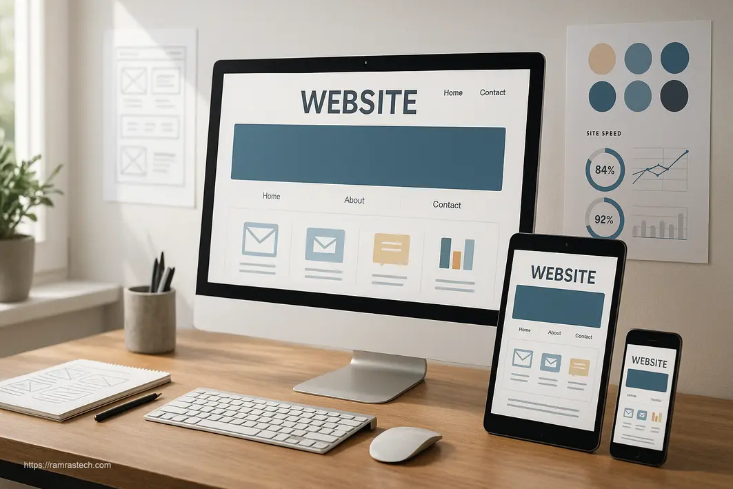 Professional workspace showcasing responsive website design tips with multiple devices displaying seamless user experience elements