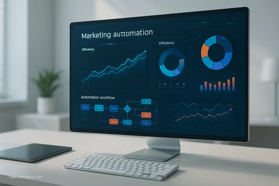 Advanced marketing automation tools interface showing productivity metrics and campaign automation workflows for 2026